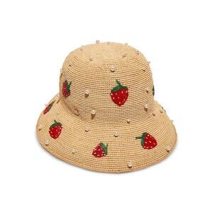 Lele Sadoughi 'Strawberry' Tan Raffia Bucket Hat Size OS